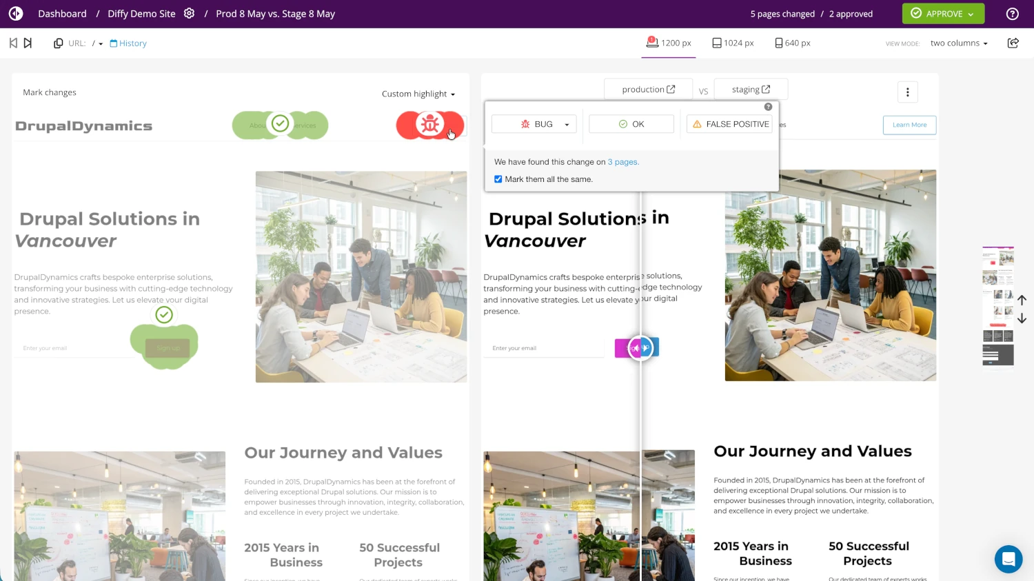 Diffy visual regression UI